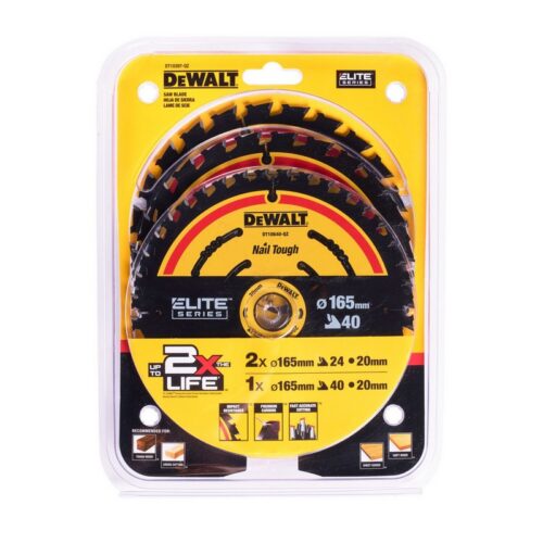 Piła tarczowa do drewna Elite 2 x 165 mm 24Z + 165 mm 40Z 3-pak