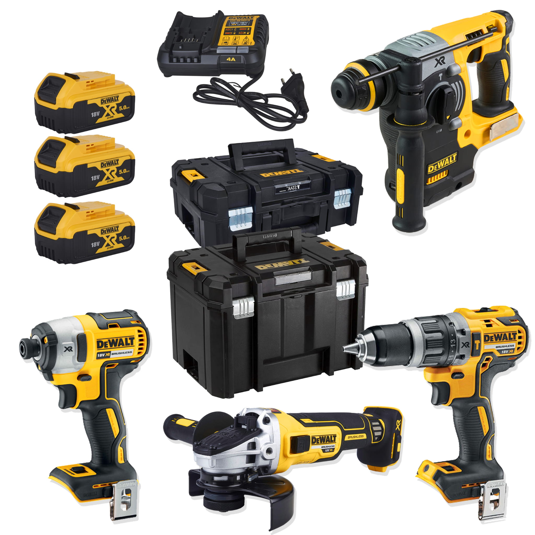 Zestaw Combo 18V DCG405+DCH273+DCD796+DCF887+3 x 5,0 Ah TSTAK